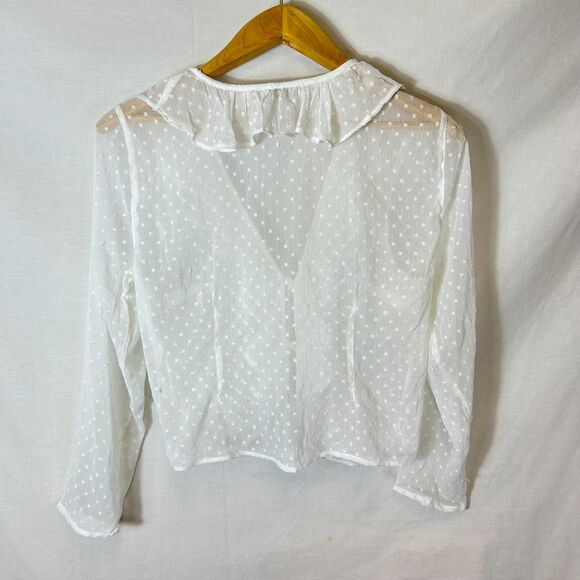 Abercrombie & Fitch White Sheer Swiss Dot Ruffled Tie Front LS Top Size M - Picture 10 of 11